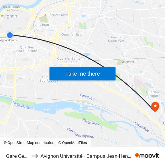 Gare Centre to Avignon Université - Campus Jean-Henri Fabre map