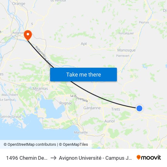 1496 Chemin Des Terriers to Avignon Université - Campus Jean-Henri Fabre map