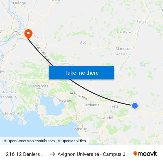 216 12 Deniers Et Auvière to Avignon Université - Campus Jean-Henri Fabre map