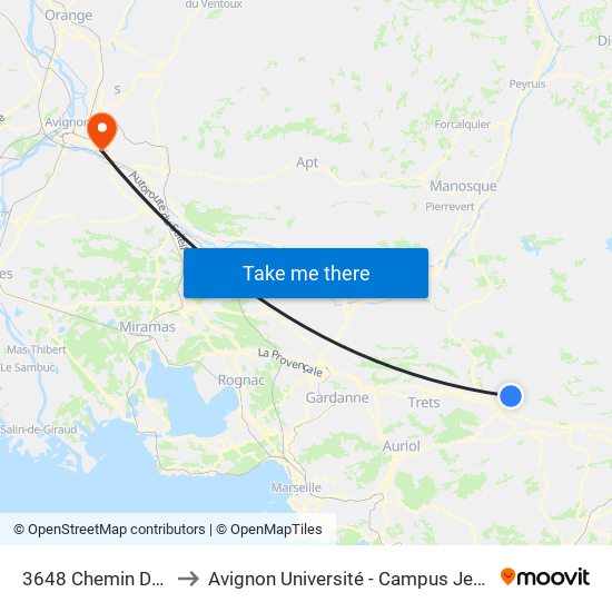 3648 Chemin Du Moulin to Avignon Université - Campus Jean-Henri Fabre map