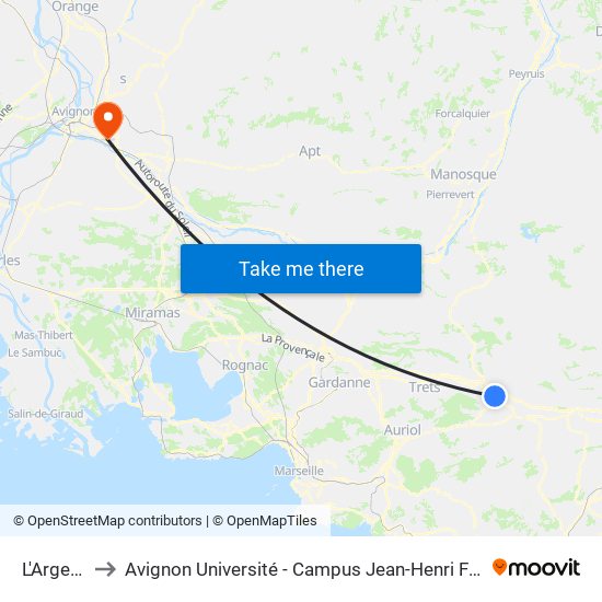 L'Argerie to Avignon Université - Campus Jean-Henri Fabre map