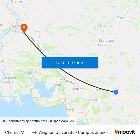 Chemin Mignon to Avignon Université - Campus Jean-Henri Fabre map