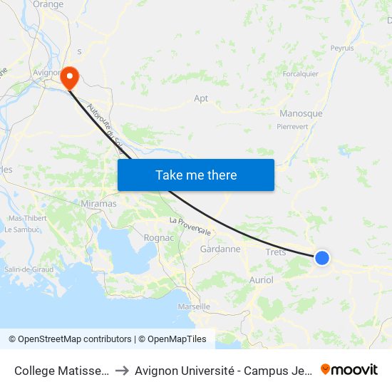 College Matisse Parking to Avignon Université - Campus Jean-Henri Fabre map