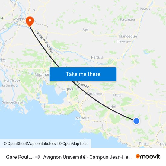 Gare Routiere to Avignon Université - Campus Jean-Henri Fabre map
