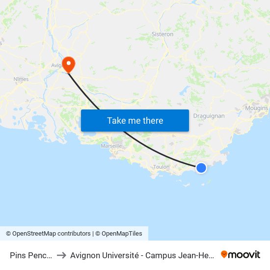 Pins Penches to Avignon Université - Campus Jean-Henri Fabre map