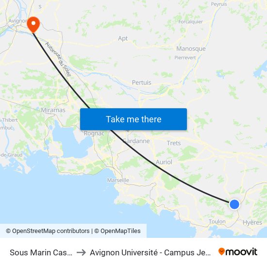 Sous Marin Casabianca to Avignon Université - Campus Jean-Henri Fabre map