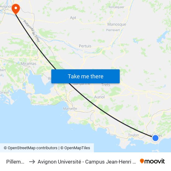Pillement to Avignon Université - Campus Jean-Henri Fabre map