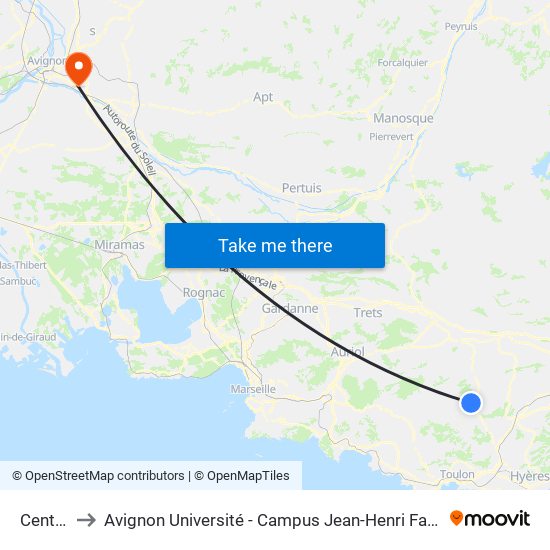 Centre to Avignon Université - Campus Jean-Henri Fabre map