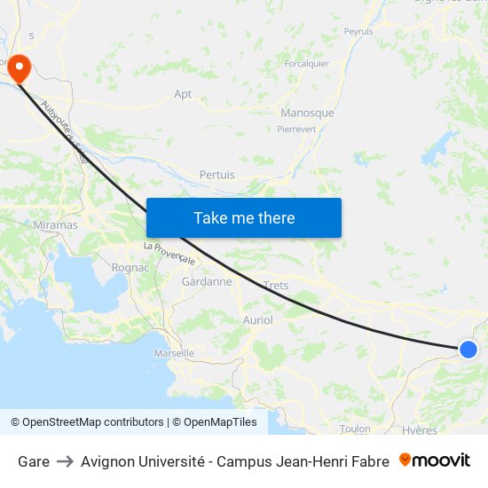 Gare to Avignon Université - Campus Jean-Henri Fabre map