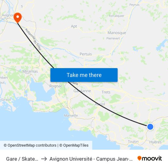 Gare / Skate Park to Avignon Université - Campus Jean-Henri Fabre map