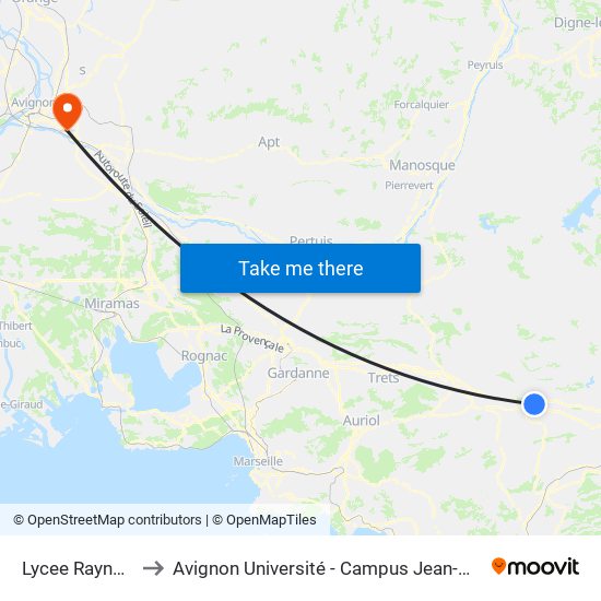 Lycee Raynouard (Parking) to Avignon Université - Campus Jean-Henri Fabre map