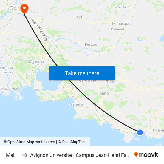 Malon to Avignon Université - Campus Jean-Henri Fabre map