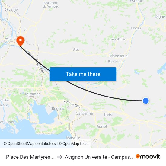 Place Des Martyres Du Bessillon to Avignon Université - Campus Jean-Henri Fabre map