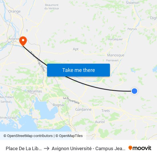 Place De La Liberation to Avignon Université - Campus Jean-Henri Fabre map