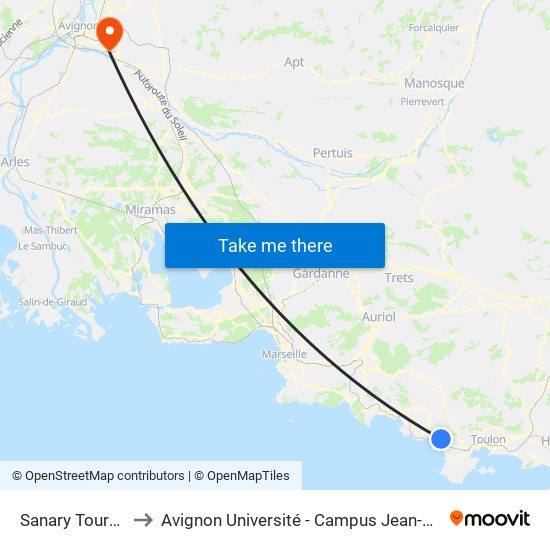 Sanary Tourelle N to Avignon Université - Campus Jean-Henri Fabre map