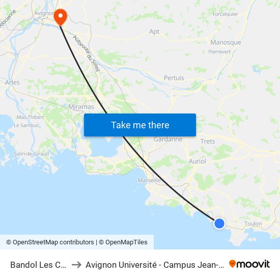 Bandol Les Cytises to Avignon Université - Campus Jean-Henri Fabre map