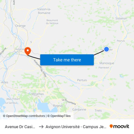 Avenue Dr Casimir Caire to Avignon Université - Campus Jean-Henri Fabre map