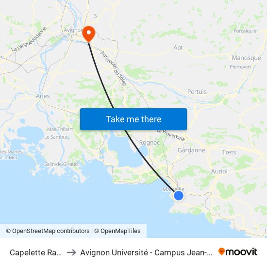 Capelette Rabatau to Avignon Université - Campus Jean-Henri Fabre map