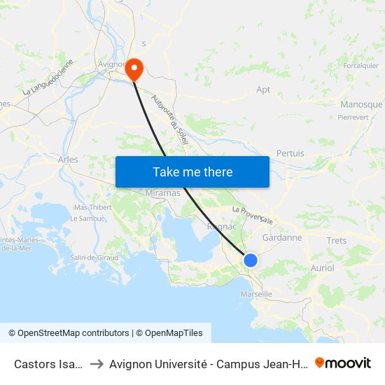 Castors Isabella to Avignon Université - Campus Jean-Henri Fabre map