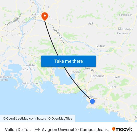 Vallon De Toulouse to Avignon Université - Campus Jean-Henri Fabre map