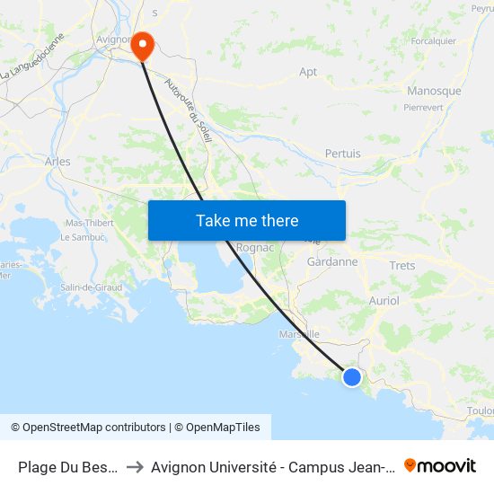 Plage Du Bestouan to Avignon Université - Campus Jean-Henri Fabre map