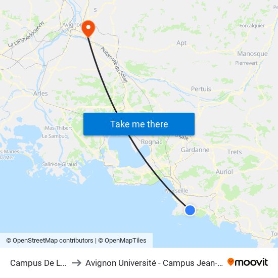Campus De Luminy to Avignon Université - Campus Jean-Henri Fabre map