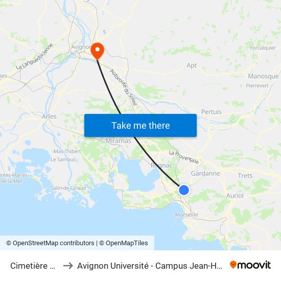 Cimetière Nord to Avignon Université - Campus Jean-Henri Fabre map