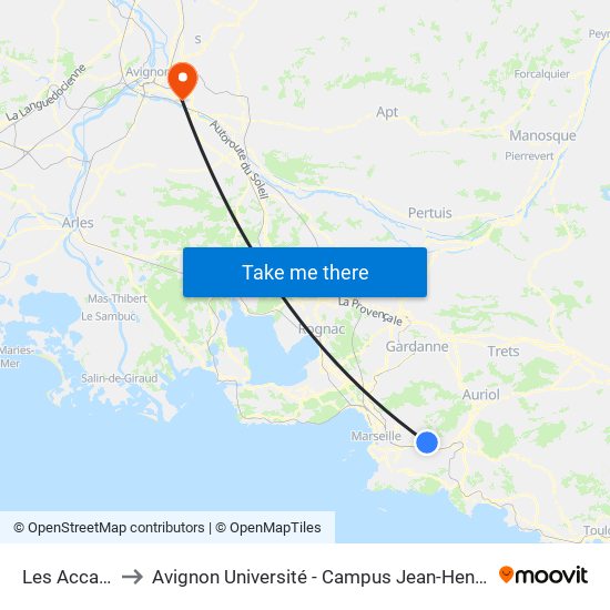 Les Accates to Avignon Université - Campus Jean-Henri Fabre map