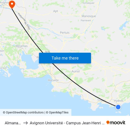 Almanarre to Avignon Université - Campus Jean-Henri Fabre map
