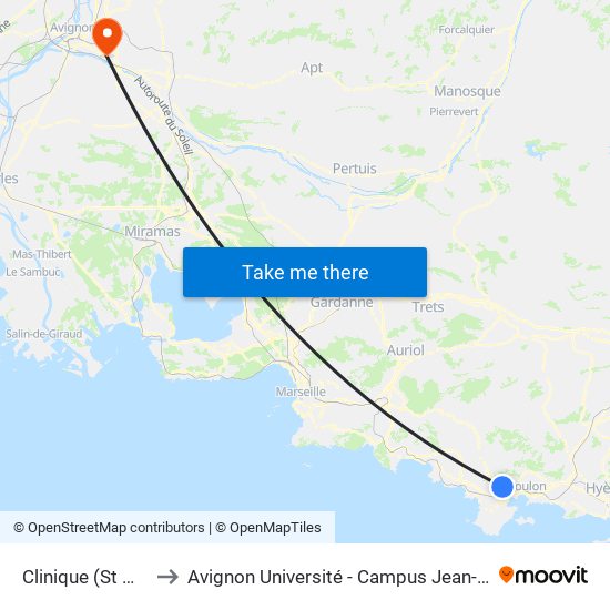 Clinique (St Martin) to Avignon Université - Campus Jean-Henri Fabre map