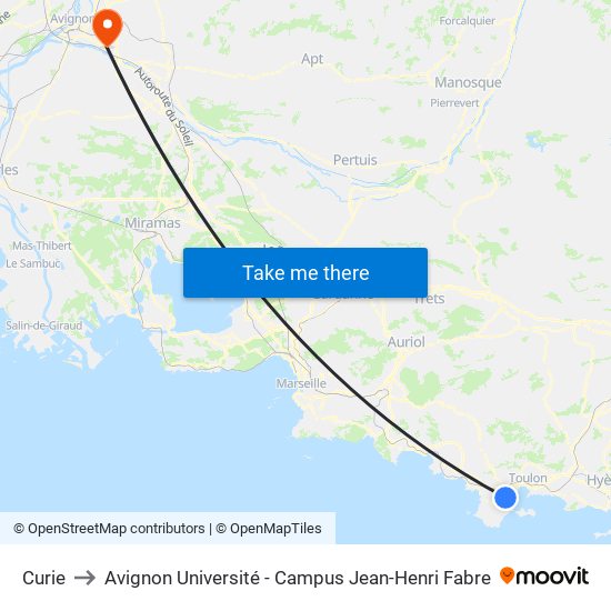 Curie to Avignon Université - Campus Jean-Henri Fabre map