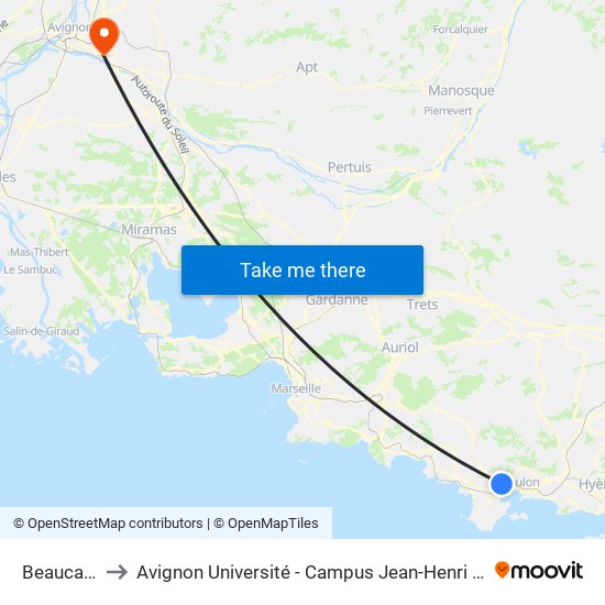 Beaucaire to Avignon Université - Campus Jean-Henri Fabre map