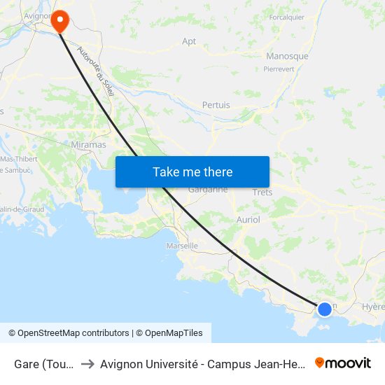 Gare (Toulon) to Avignon Université - Campus Jean-Henri Fabre map