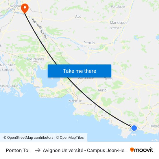 Ponton Toulon to Avignon Université - Campus Jean-Henri Fabre map