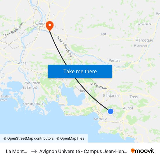 La Montade to Avignon Université - Campus Jean-Henri Fabre map