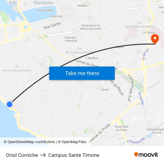Oriol Corniche to Campus Santé Timone map