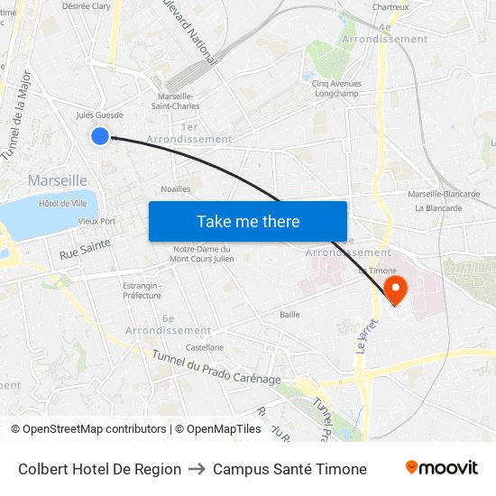 Colbert Hotel De Region to Campus Santé Timone map