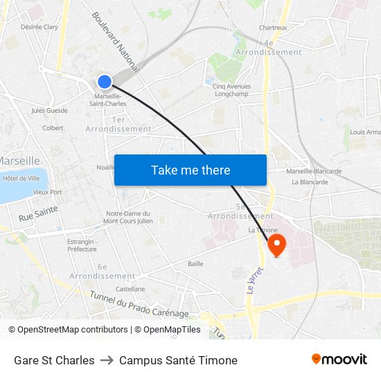 Gare St Charles to Campus Santé Timone map