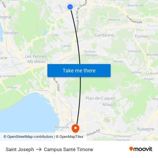 Saint Joseph to Campus Santé Timone map