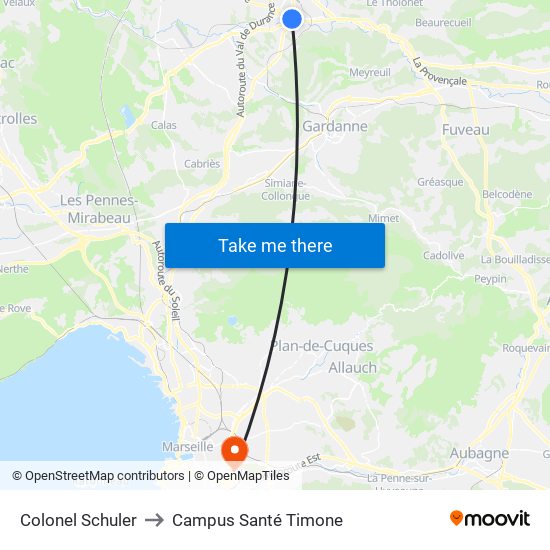 Colonel Schuler to Campus Santé Timone map