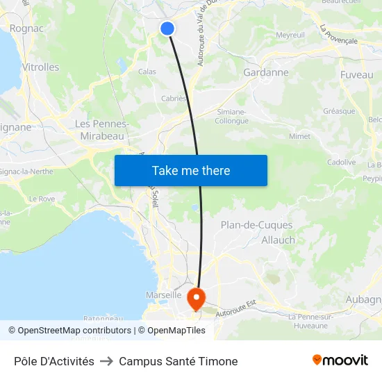 Pôle D'Activités to Campus Santé Timone map
