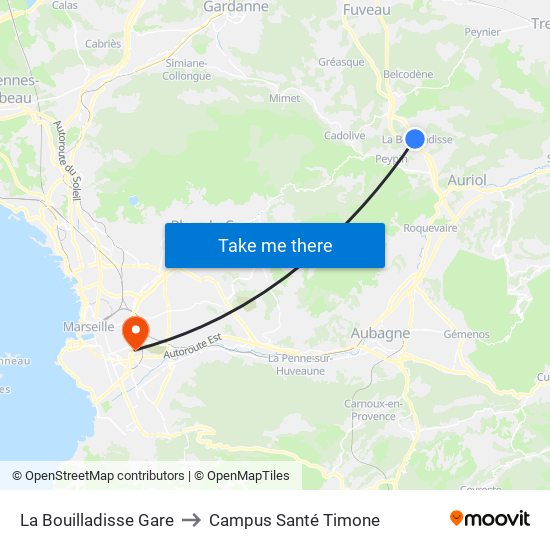 La Bouilladisse Gare to Campus Santé Timone map