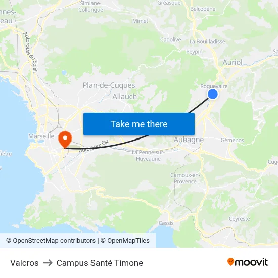 Valcros to Campus Santé Timone map