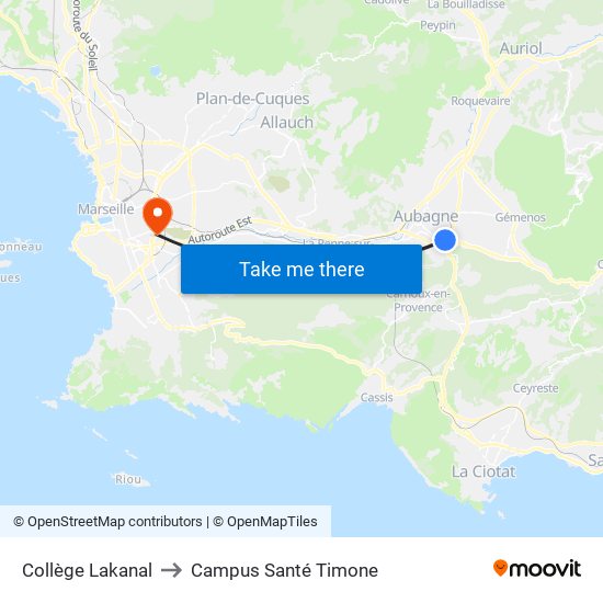 Collège Lakanal to Campus Santé Timone map