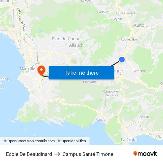 Ecole De Beaudinard to Campus Santé Timone map
