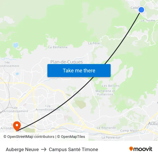 Auberge Neuve to Campus Santé Timone map