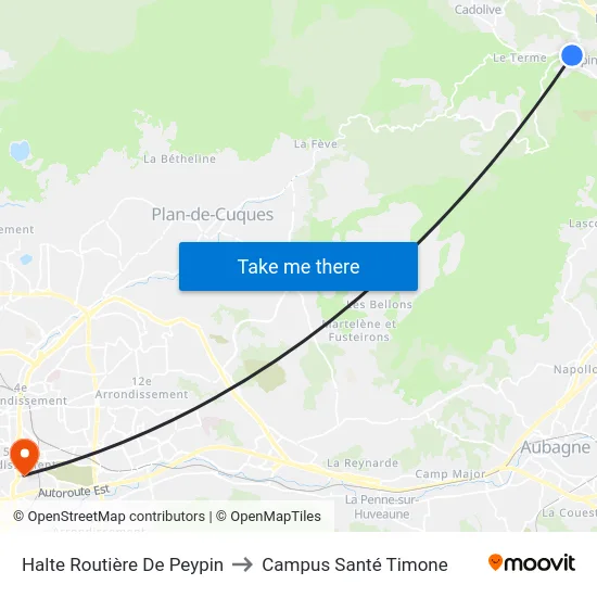 Halte Routière De Peypin to Campus Santé Timone map
