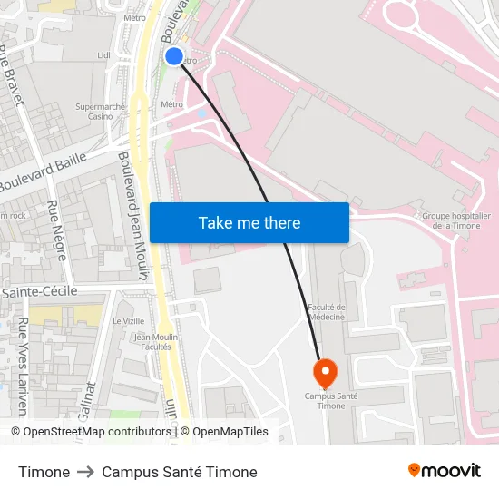 Timone to Campus Santé Timone map