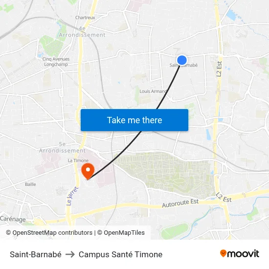 Saint-Barnabé to Campus Santé Timone map