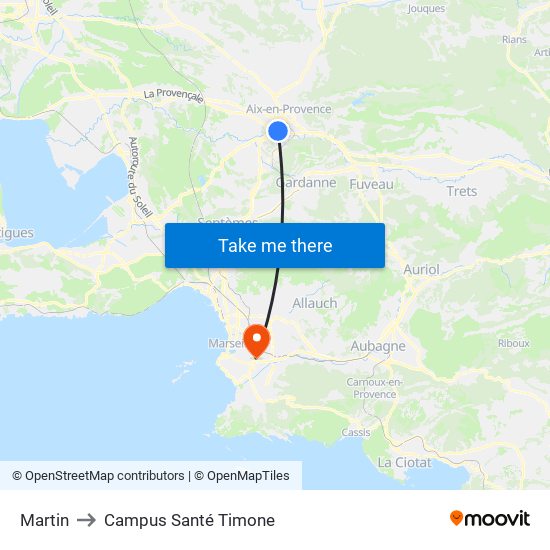 Martin to Campus Santé Timone map